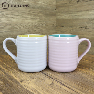 Ceramic Cup Wholesale High-Value Embossed Mug Macaron Color Large-Capacity Cup Coffee Cup