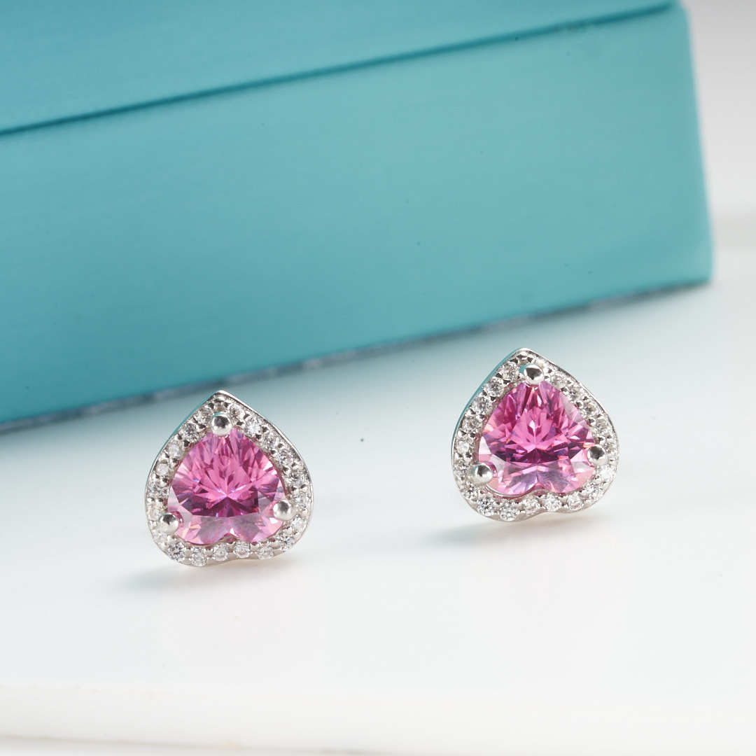 1 quilates rosa moissanita corazón pendientes s925 pendientes de plata bolígrafo de prueba con tarjeta negra certificada GRA