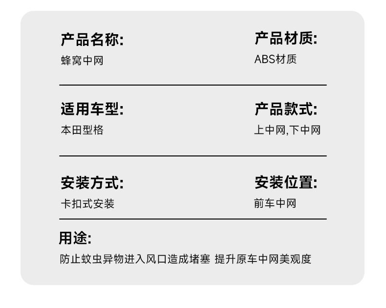 Suitable for Honda grid snap-on insect-proof net water tank insect-proof middle net frame trim strip front face appearance upgrade modification