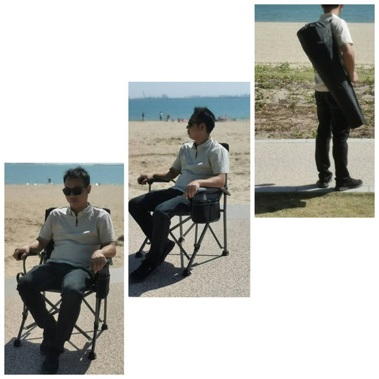 Silla plegable al aire libre, silla de director de camping portátil sin conductor, respaldo grueso, silla de pesca de herradura en la playa