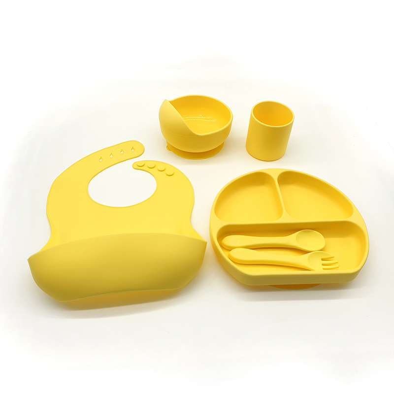 Complemento alimenticio transfronterizo para niños, plato de silicona, plato de suplemento alimenticio para bebés, plato de comida sonriente de seis piezas, vajilla para alimentación maternoinfantil al por mayor