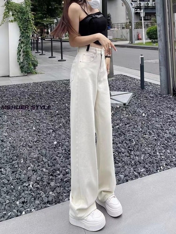 安可拉红美式复古高腰宽松阔腿牛仔裤女街头风垂感拖地百搭直筒裤|undefined
