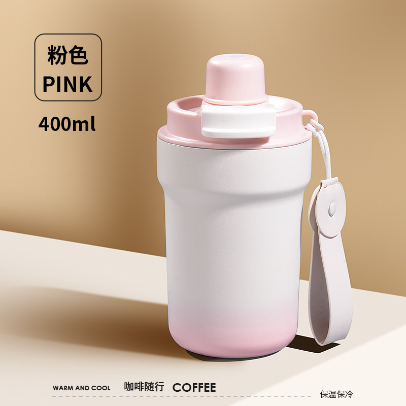316 ステンレス鋼断熱コーヒーカップ女性のための見栄えの良いダブルドリンクカップストロー付きインターネット有名人ウォーターカップハンドル付き|undefined
