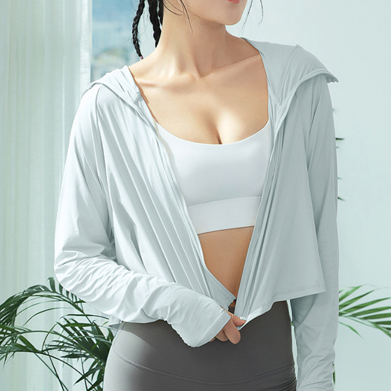 Jiao Xia mismo estilo chal de seda de hielo ropa de protección solar de verano de las mujeres capa de protección UV ropa de piel transpirable ciclismo ropa de protección solar