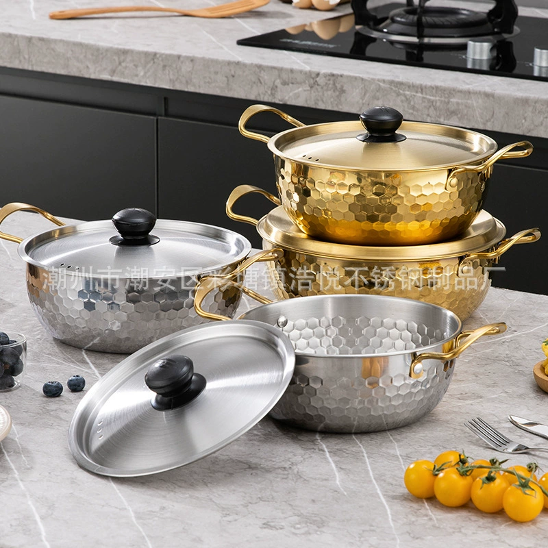 Трансграничный горшок из нержавеющей стали с раменом корейского стиля молотка с крышкой супа кастрюля золотая лапша быстрого приготовления