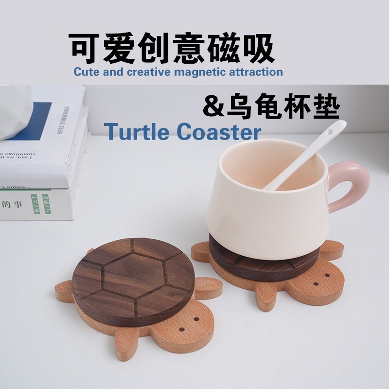 かわいい木製のカメのコースターのパーマ防止の簡単な断熱マットの漫画の木の磁気は台所の家庭用のテーブルのマットを吸います。|undefined