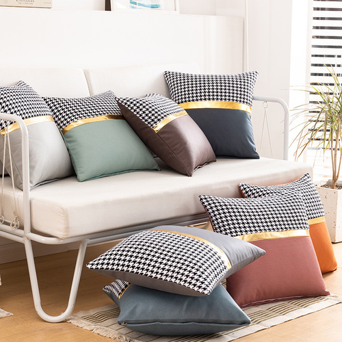 ins cross-border imitation leather technology cloth pillow thickened living room sofa Nordic light luxury plover splicing pillow case cushion