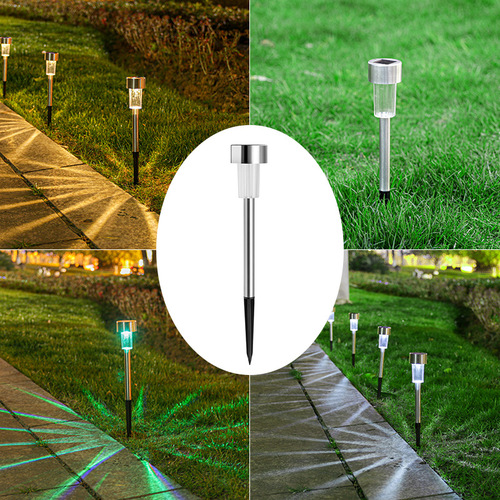Solar stainless steel mini lawn lamp outdoor courtyard villa decoration night light small tube lamp ground garden lamp