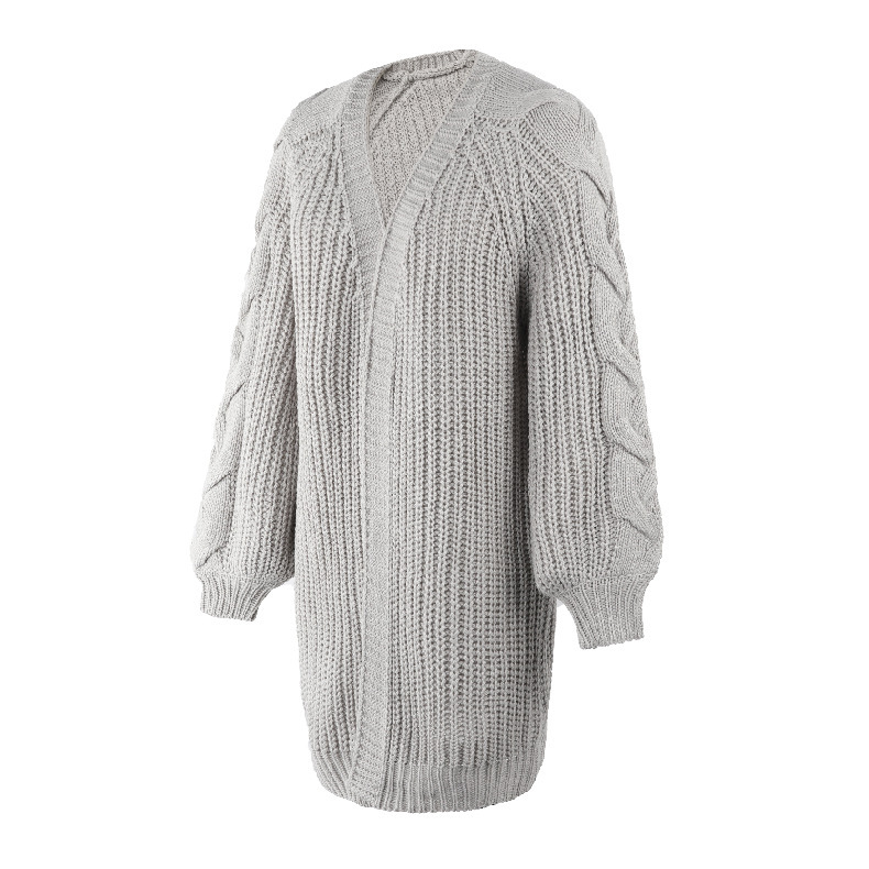Women's Knitted Lantern Sleeve Twist Cardigan For Autumn Winter_voghion.com