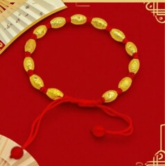 合金手链 精美手链女款饰品女士手工红绳编绳真金色经典手串女
