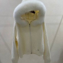 2025新款进口狐狸毛皮草外套女短款拉链连帽毛衣时尚轻奢开衫外套