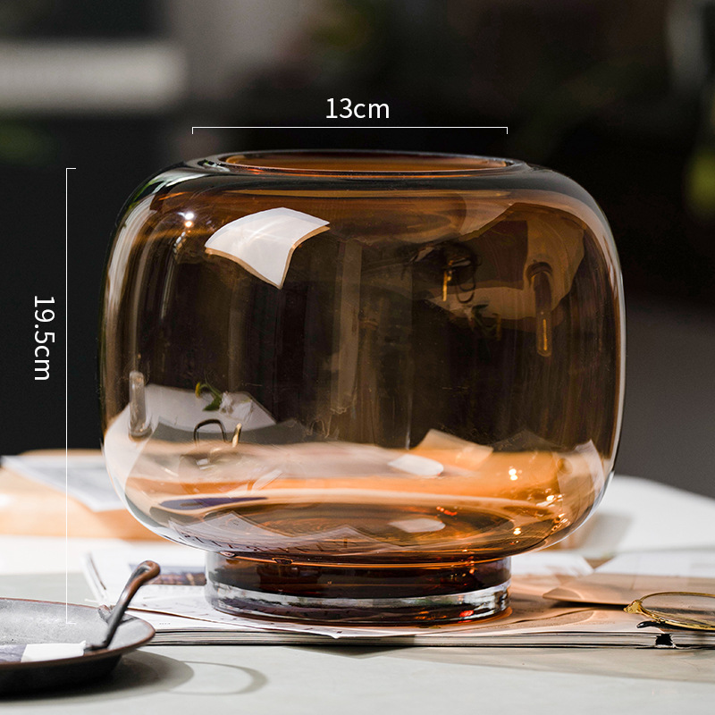 INS estilo redondo gran vientre florero de cristal simple creativo hidropónico florero sala de estar arreglo floral decoración artesanía