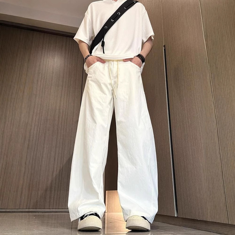 creamy-white Quick-drying Tooling Pants Men's Summer Thin Loose Wide-leg Machete Pants cleanfit Straight Casual Pants