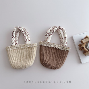 South Korea same style children's handbag personalized small floral lace girl baby's stuffy bag change purse