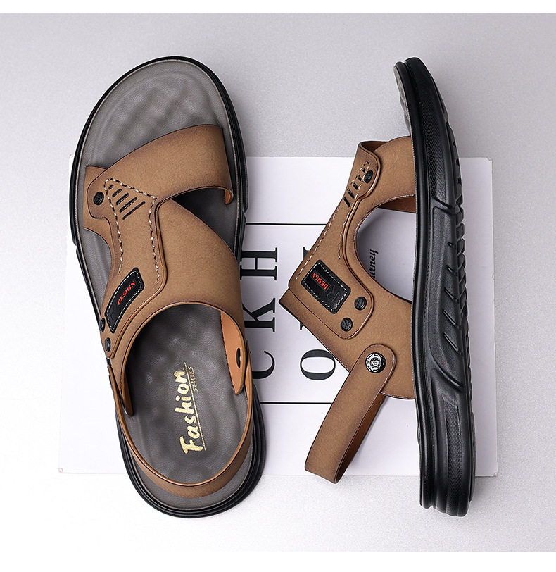 Dép sandal nam da bò thật hở ngón thoáng khí đi ngoài trời mùa hè — 56137 màu nâu nhạt, Màu xám 56137 chi tiết 19