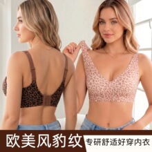 豹纹跨境外贸内衣女爆款无痕无钢圈舒适深V文胸亚马逊TK热卖现货