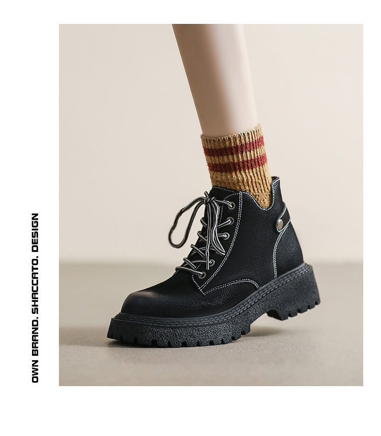 Versatile Women's Ankle Boots With Thick Sole Lace-up Autumn Style_voghion.com