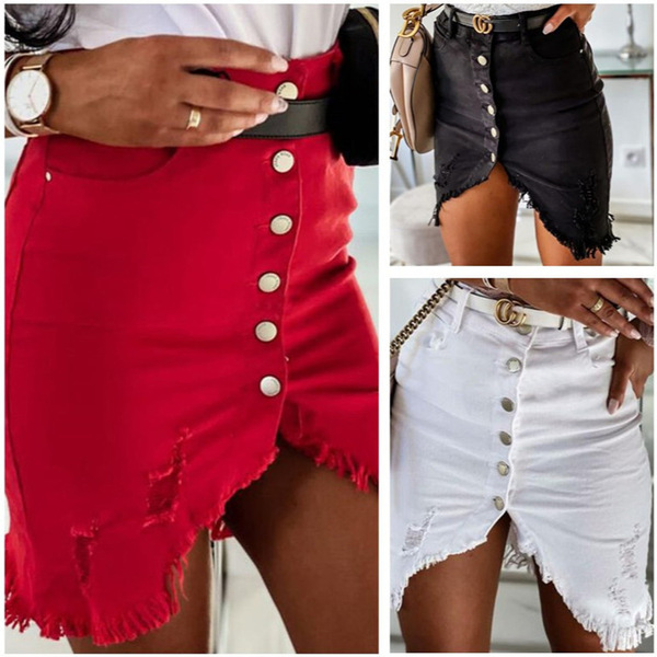 Summer solid color elastic denim skirt