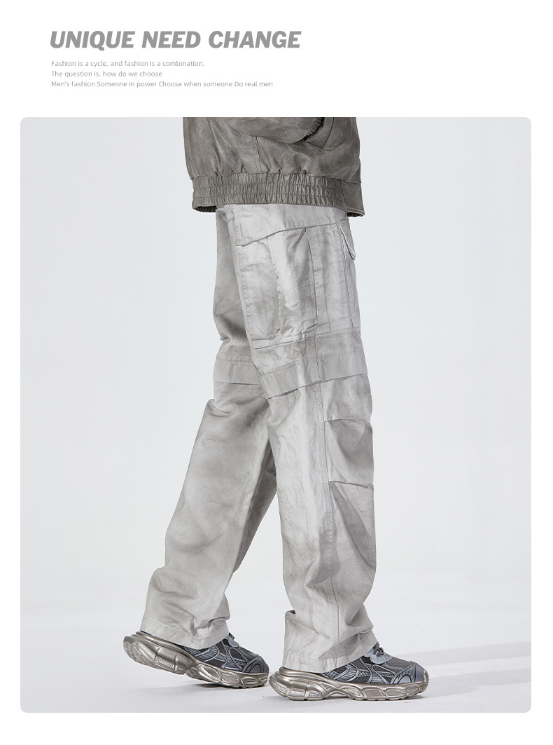 Abbigliamento maschile Abbigliamento maschile 2024 Tuta retrò americana Autunno e inverno Pantaloni dritti larghi multitasche tinti sporchi da uomo_voghion.com