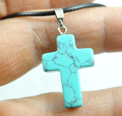 Comercio exterior caliente Piedra Natural Rosa cristal ágata piedra Cruz colgante collar accesorios DIY joyería que hace