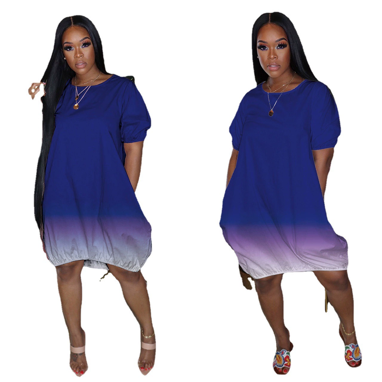 Платье для отдыха, Amazon, европейский стиль, plus size, oversize, с коротким рукавом, градиентное