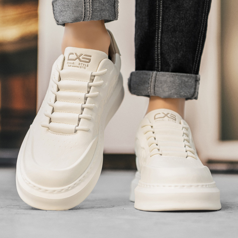 Zapatos blancos para hombres, trabajo casual diario, zapatos de cuero de microfibra de todo fósforo, plataforma baja, zapatos deportivos de alta calidad para hombres