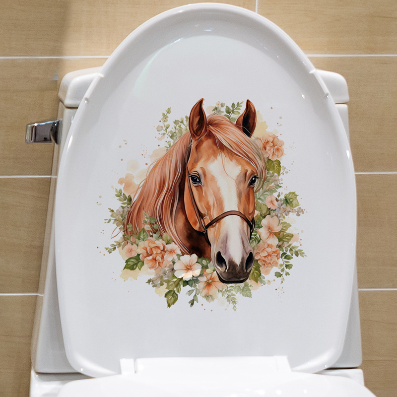 叶子花朵动物头像贴纸浴室玻璃装饰贴画骏马头像贴画马桶盖墙贴
