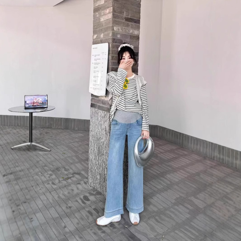 Maternity Jeans Loose Straight Pants 25 Spring & Fall New Double Core Super Soft Gauze Fabric