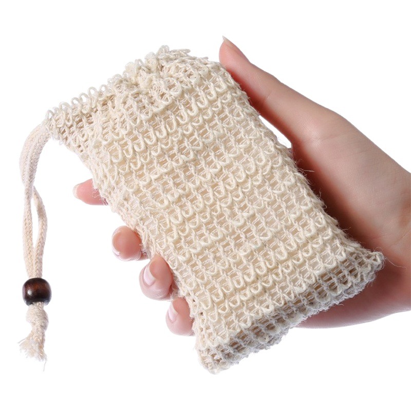 Ramio cuentas de madera bolsa de jabón hecho a mano espuma bolsa de red colgante de algodón Lino espuma bolsa de almacenamiento neto