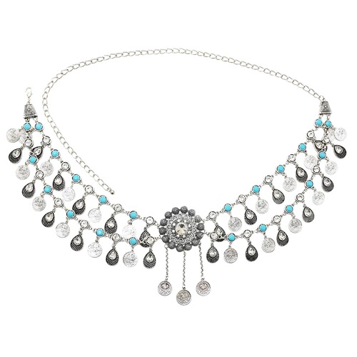 European and American fashion new diamond coin tassel waist chain beach casual belly dance water drop body chain wholesale