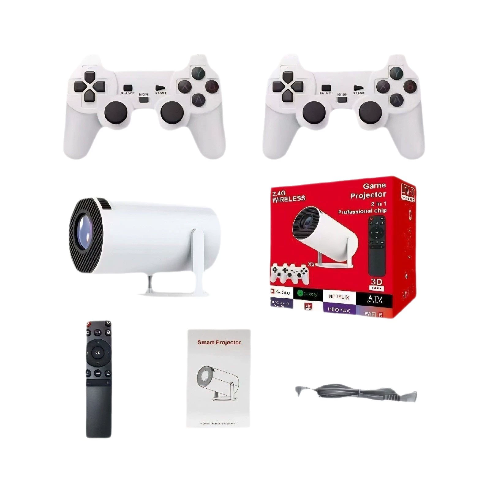 Projector HY300 HY300PRO, gaming 4K input support, wireless controllers included (bundle variants)