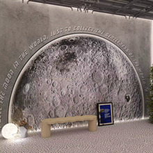 3d太空月球表面背景墙纸工业风奶茶咖啡复古墙布水泥灰露营风壁纸