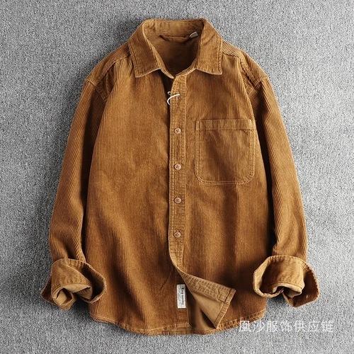 2025 New Spring Washed Long Sleeve Shirt Men's American Simple Hong Kong Style Trendy Single Pocket Shirt Coat Huangsha 