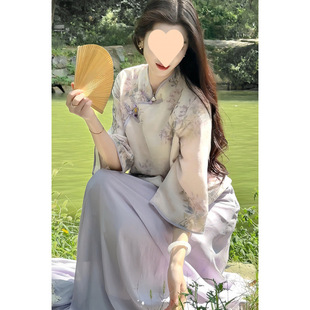 2025 New Chinese Style Spring New Girly Elegant Top Improved Cheongsam Literary Young Suit Skirt