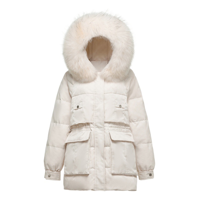2024 Winter Thickened and Fattening Plus Size chubby girl Mid-length Light Luxury Raccoon Fur Collar Hooded Parker Down Jacket 212