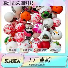 万圣节硅胶珠子水转印DIY手链圣诞节散珠现货批发