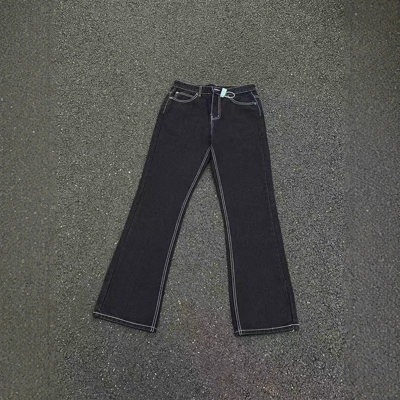 517 Style Washed Black Vibe Micro-Flared Black Jeans High Street Style White Line Kenijima Loose Pants