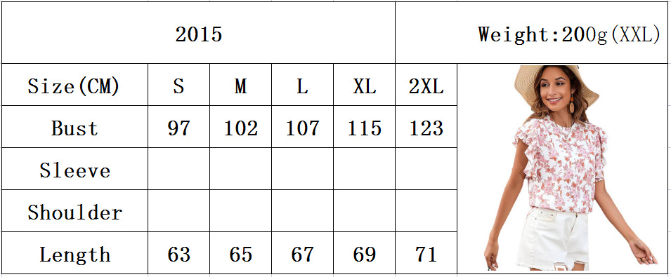 Women's Clothing Round Neck Printed Ruffled Short Sleeve Chiffon Shirt Fragmented Pullover T-shirt_voghion.com