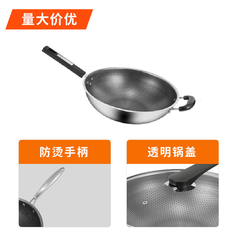 316 ステンレス鋼中華鍋ノンスティックコーティングされていないハニカム家庭用電磁調理器特別な平底調理フライパンギフト|undefined