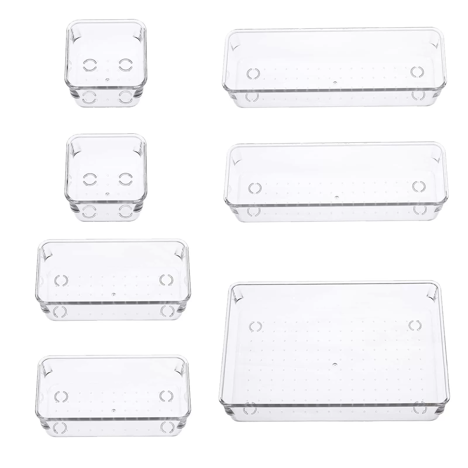 Transparent Storage Box Set, Multi-Size PET/PS Organizers for Dressing Table, Stackable