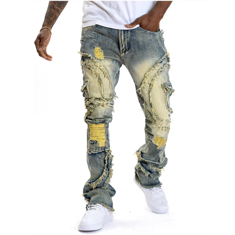 2025 cross-border European and American men's ripped micro-tassel stretch jeans Amazon AliExpress TEMU new 2025 cross-border European and American men's ripped micro-tassel stretch jeans Amazon AliExpress TEMU new
