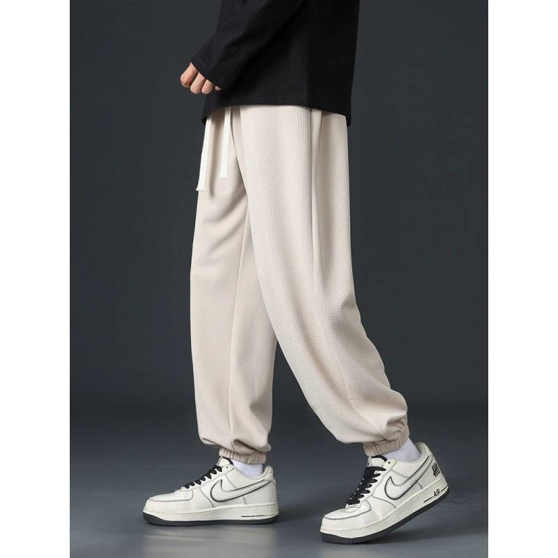 Четырехсторонняя сетка осенние брюки новые пучки ноги сплошной цвет широкие ноги прилив бренда дикий стиль мужские легочные брюки