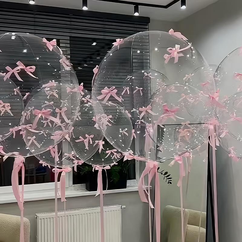透明蝴蝶结气球布置场景装饰生日派对订婚结婚飘空马卡龙气球|undefined