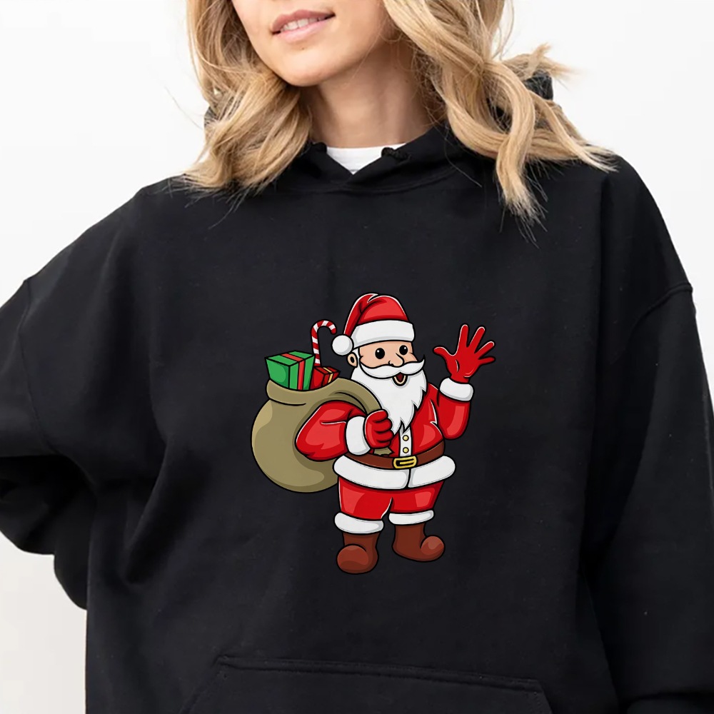 Jolly Claus Cartoon Print Unisex Women's Hoodie
