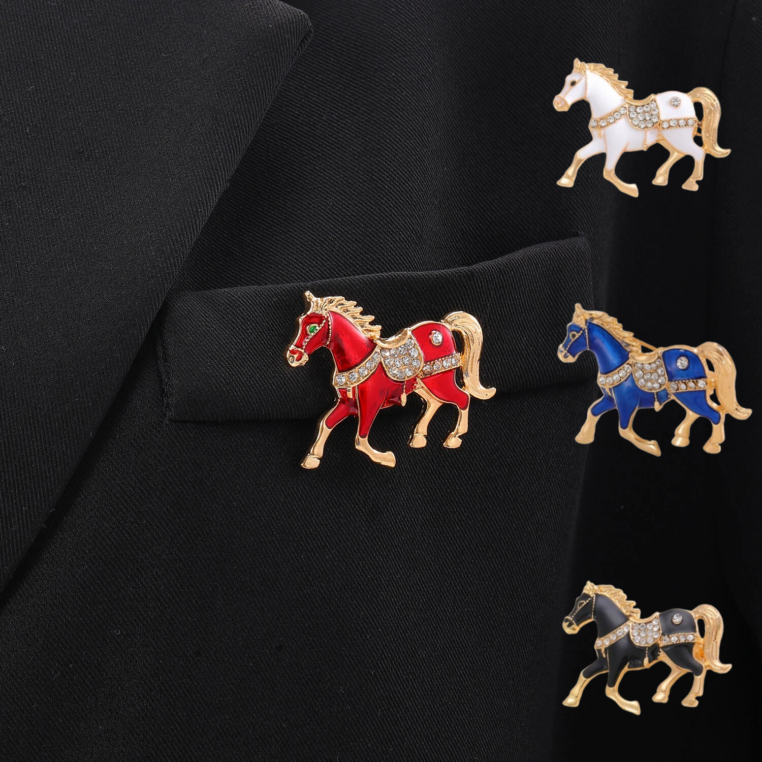 New Light Luxury Fashion Zodiac Horse Oil-Drip Diamond Brooch for Women, High-End Fashion Suit Accessory Brooch for Men