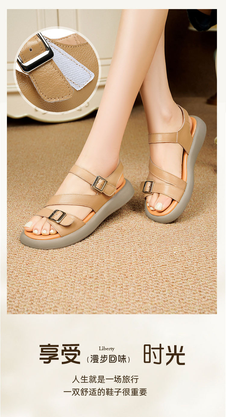 Sandal nữ quai ngang da thật đế dày mềm mại — Màu nâu chi tiết 18