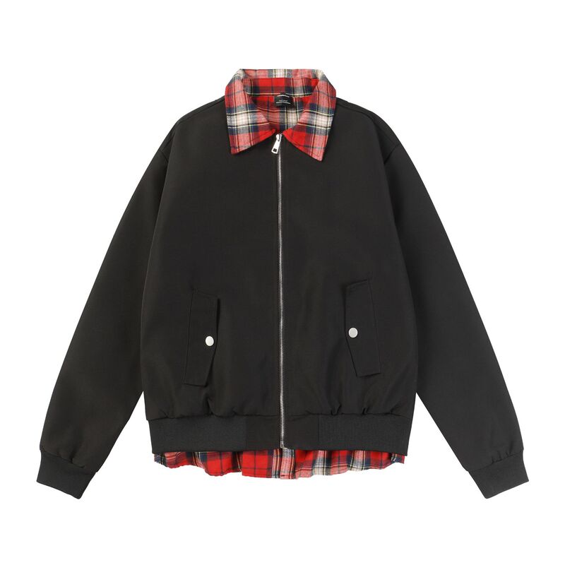 American Retro Cleanfit Fake Two Pieces Flannel Shirt ma1 Lapel Jacket Men and Women Ins Trendy 2024 Winter