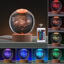 发光3d太阳系水晶球桌面小夜灯彩光水晶灯16色变色夜灯带遥控器