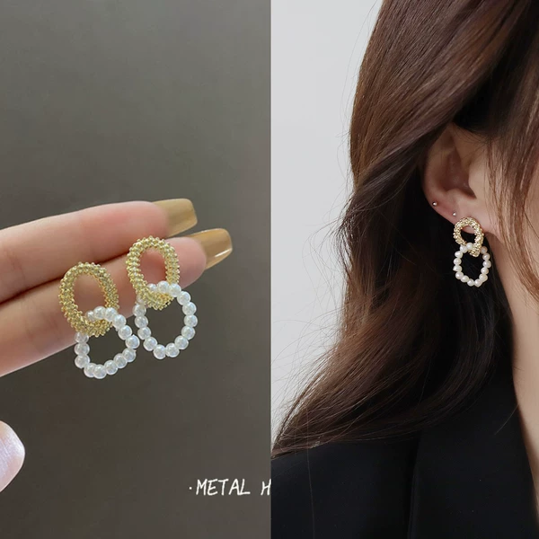 17 Pearl double -circle earrings