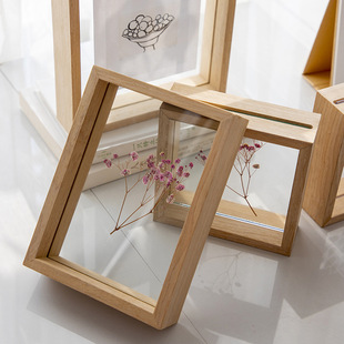 Transparent Solid Wood Photo Frame Solid Wood Texture Table 6inch 8inch Embossed Double-Sided Glass Photo Frame Photo Album DIY Specimen Frame
